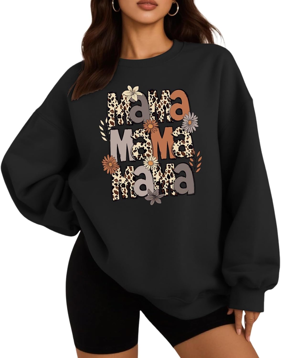 Oversized Mama Crewneck Long Sleeve Pullover Sweatshirt