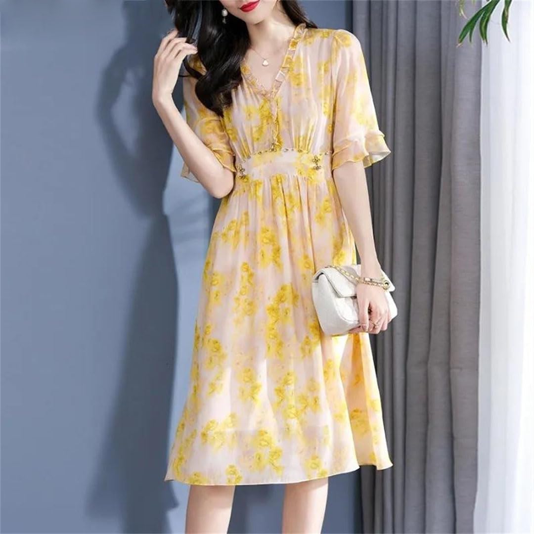 Mulberry Silk V-Neck Long Summer Dress for Women