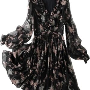 Mulberry Silk V-Neck Long Sleeve Party Dress for Women