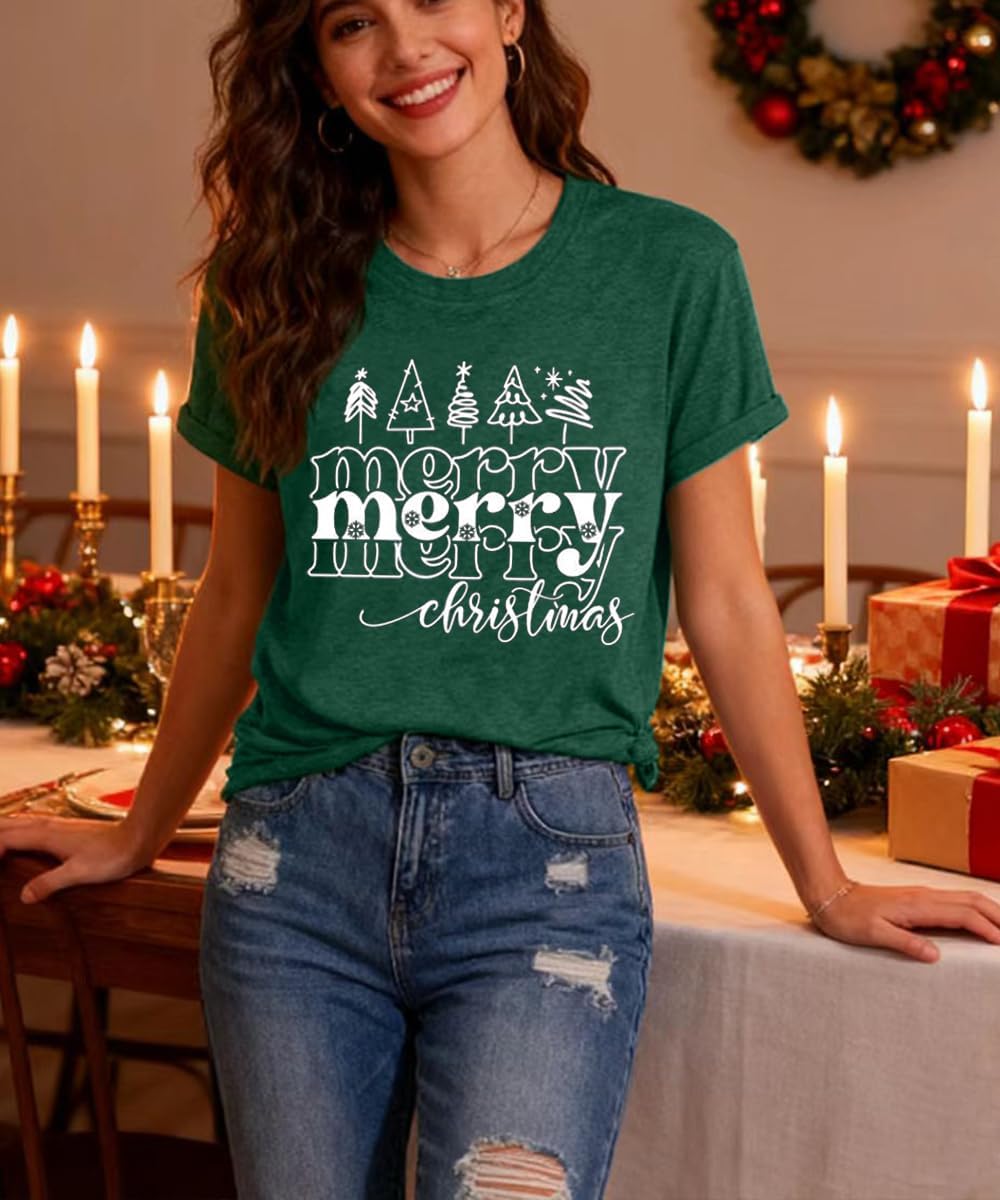 Letter Print Christmas Short Sleeve T-Shirt for Women - Image 5