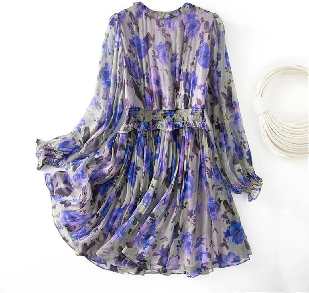 Mulberry Silk V-Neck Long Sleeve Party Dress for Women - Image 6