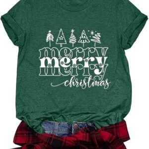 Letter Print Christmas Short Sleeve T-Shirt for Women