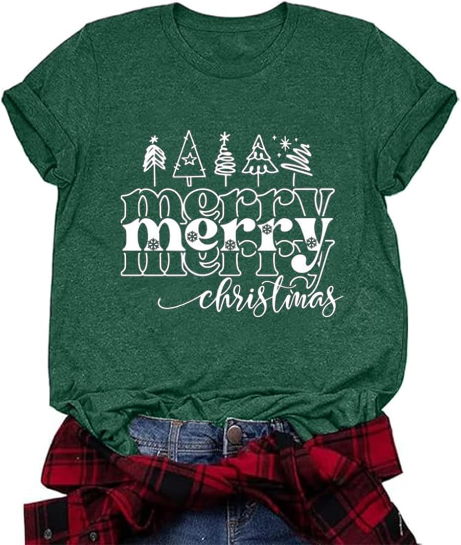 Letter Print Christmas Short Sleeve T-Shirt for Women