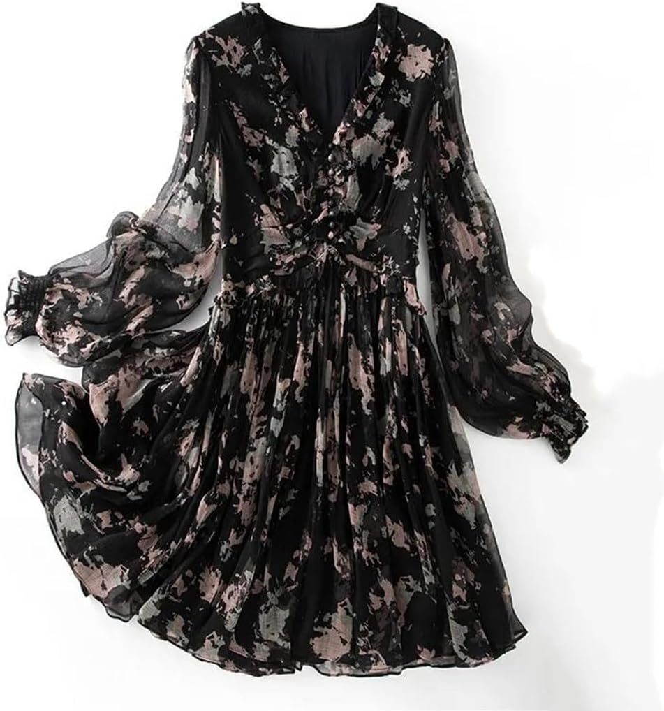Mulberry Silk V-Neck Long Sleeve Party Dress for Women - Image 3