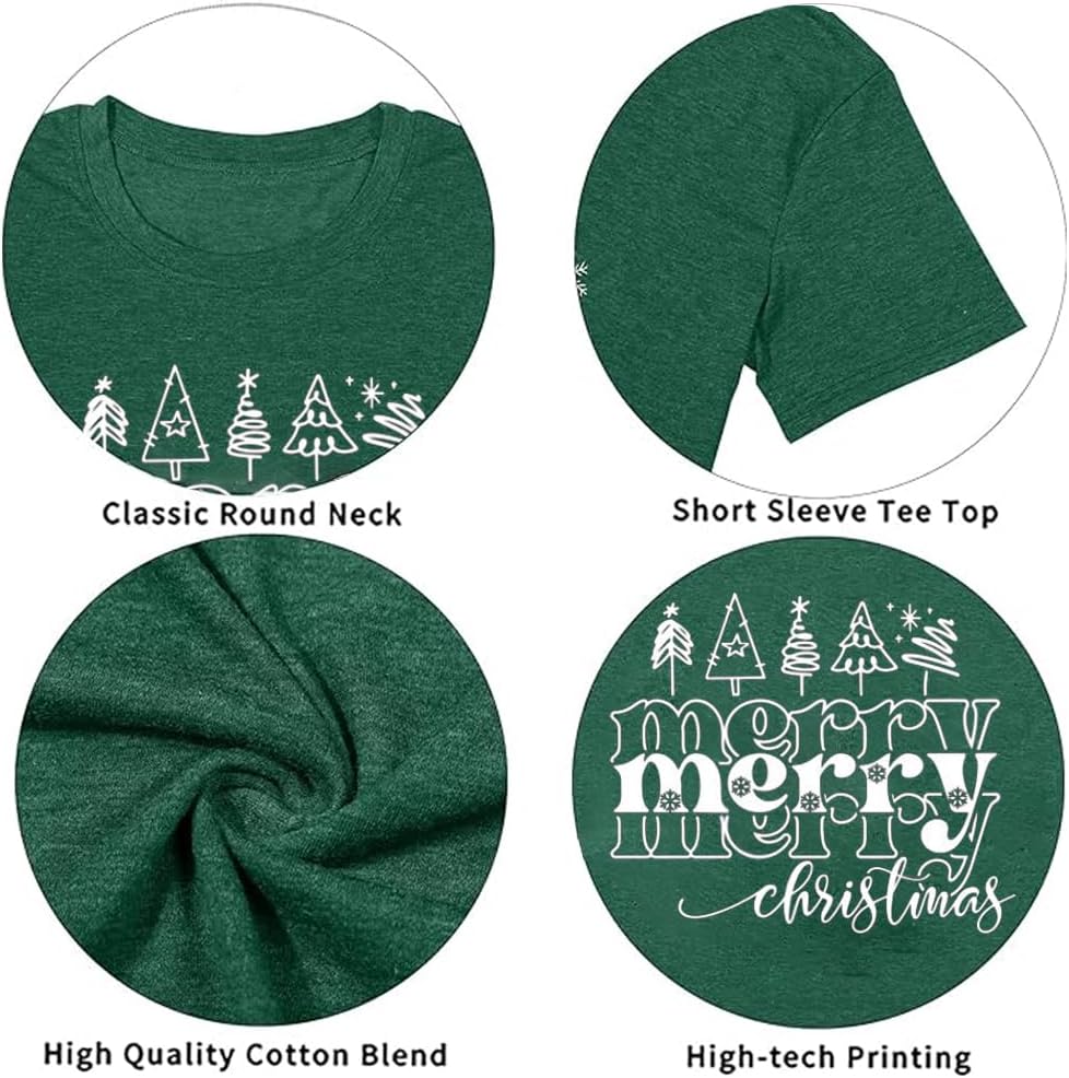 Letter Print Christmas Short Sleeve T-Shirt for Women - Image 6