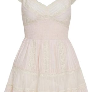 Embroidered V-Neck Ruffle Lace Mini Dress for Women