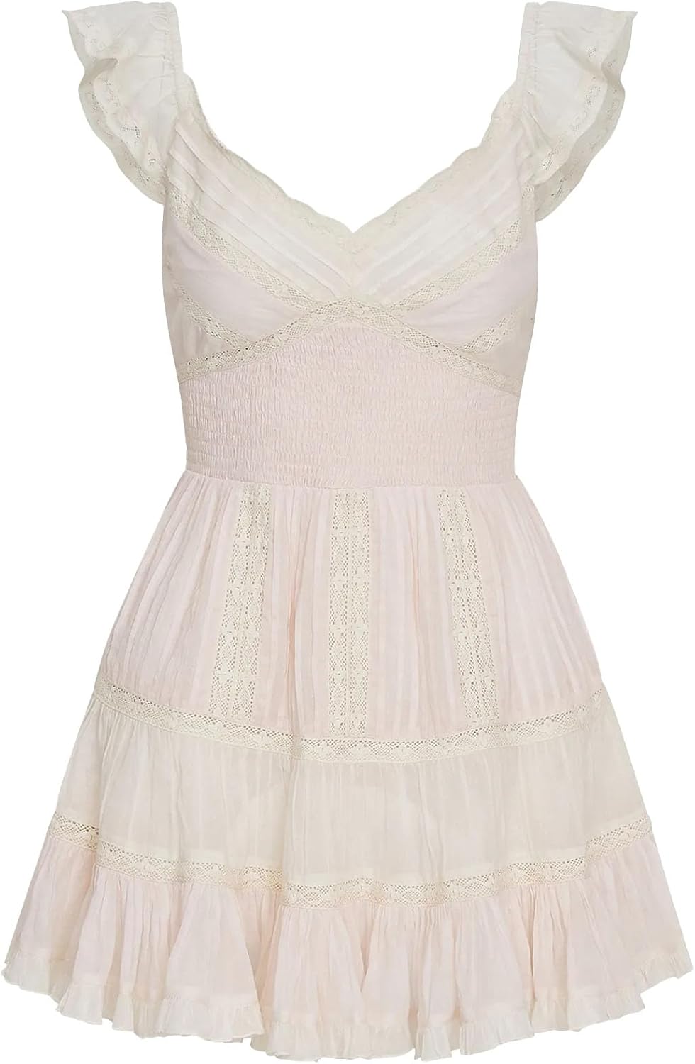 Embroidered V-Neck Ruffle Lace Mini Dress for Women