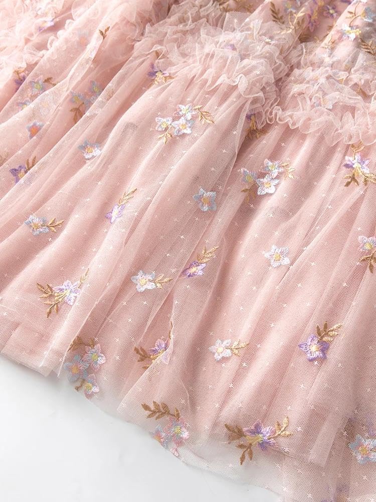 Floral Embroidery Mesh Ruffle Maxi Dress for Women - Image 4
