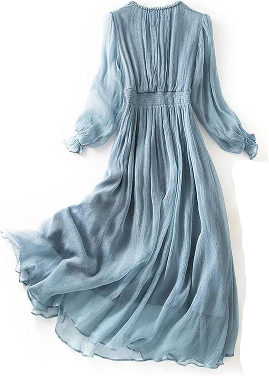 Silk V-Neck Lantern Sleeve Tiered Ruffle Maxi Dress - Image 5
