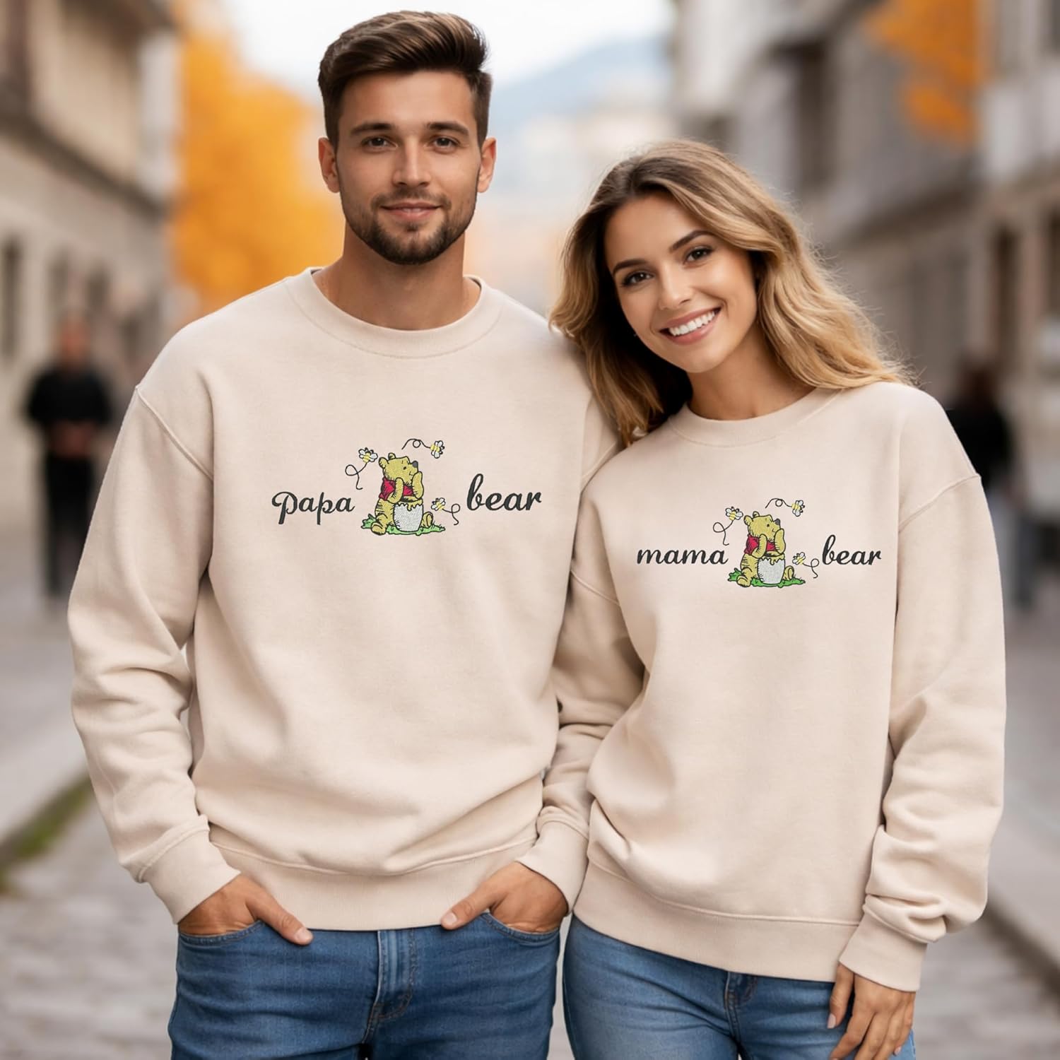 Mama and Papa Bear Embroidered Matching Couple Sweatshirt - Image 3