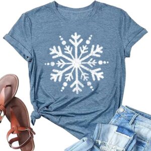 Snowflake Graphic Christmas Short Sleeve T-Shirt for Women