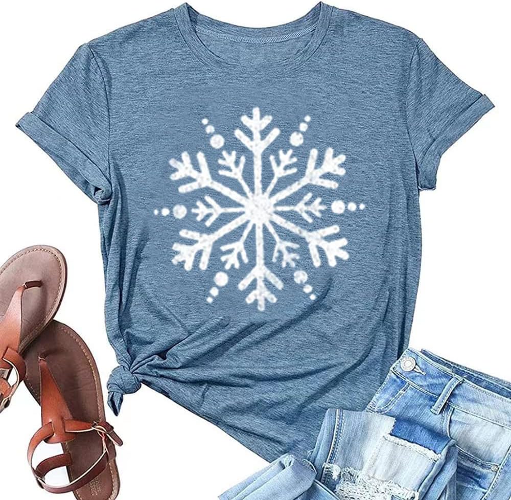 Snowflake Graphic Christmas Short Sleeve T-Shirt for Women
