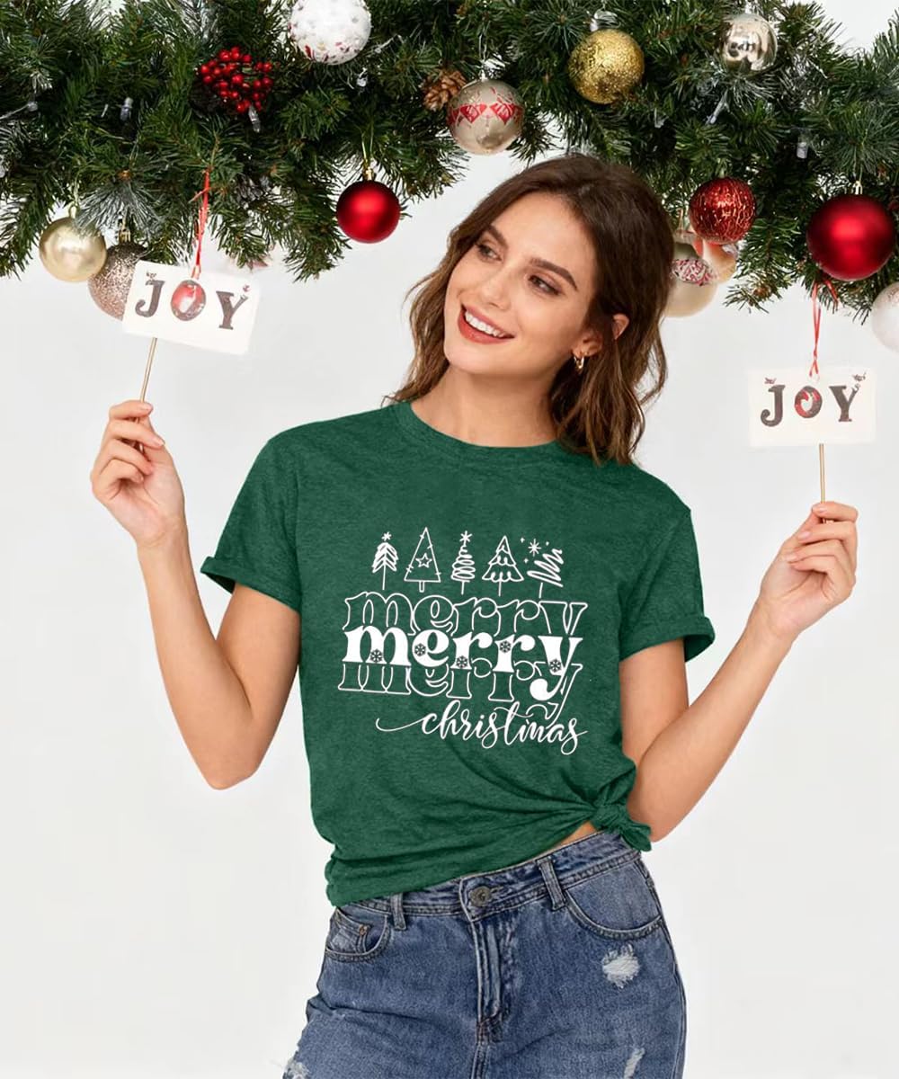 Letter Print Christmas Short Sleeve T-Shirt for Women