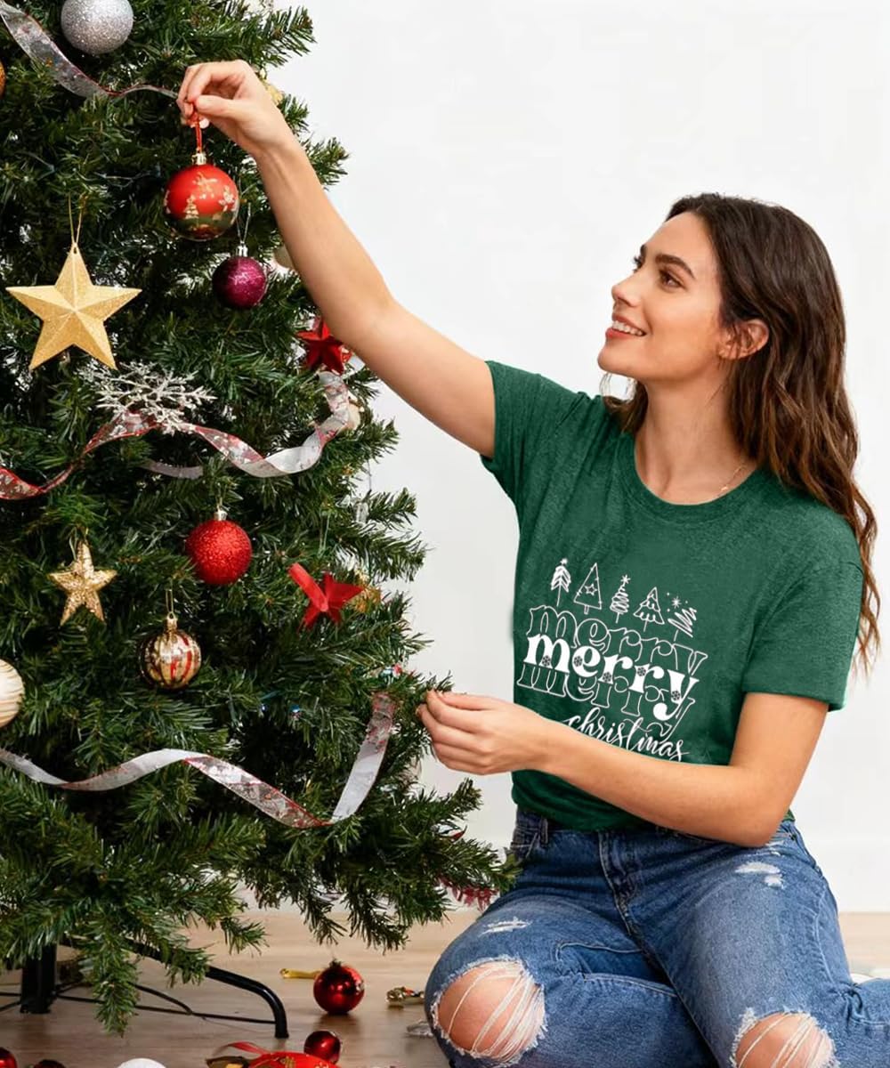 Letter Print Christmas Short Sleeve T-Shirt for Women - Image 4
