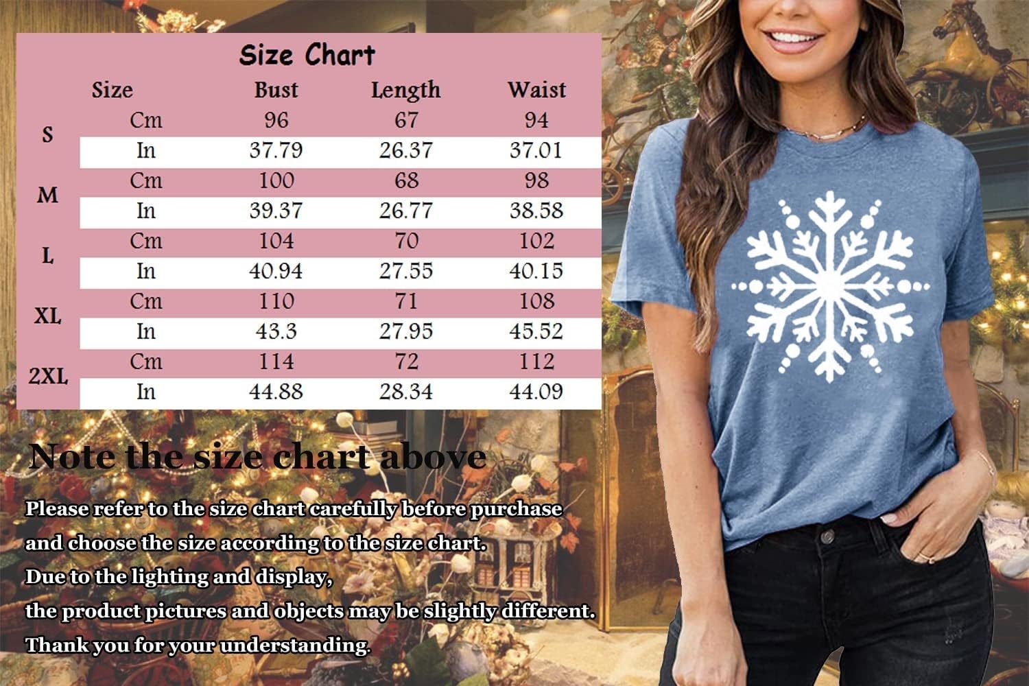 Snowflake Graphic Christmas Short Sleeve T-Shirt for Women - Image 7