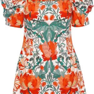 Cotton Floral Print Square Neck Mini Dress for Women