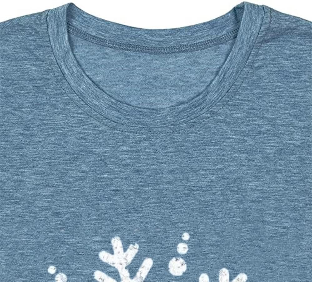Snowflake Graphic Christmas Short Sleeve T-Shirt for Women - Image 5