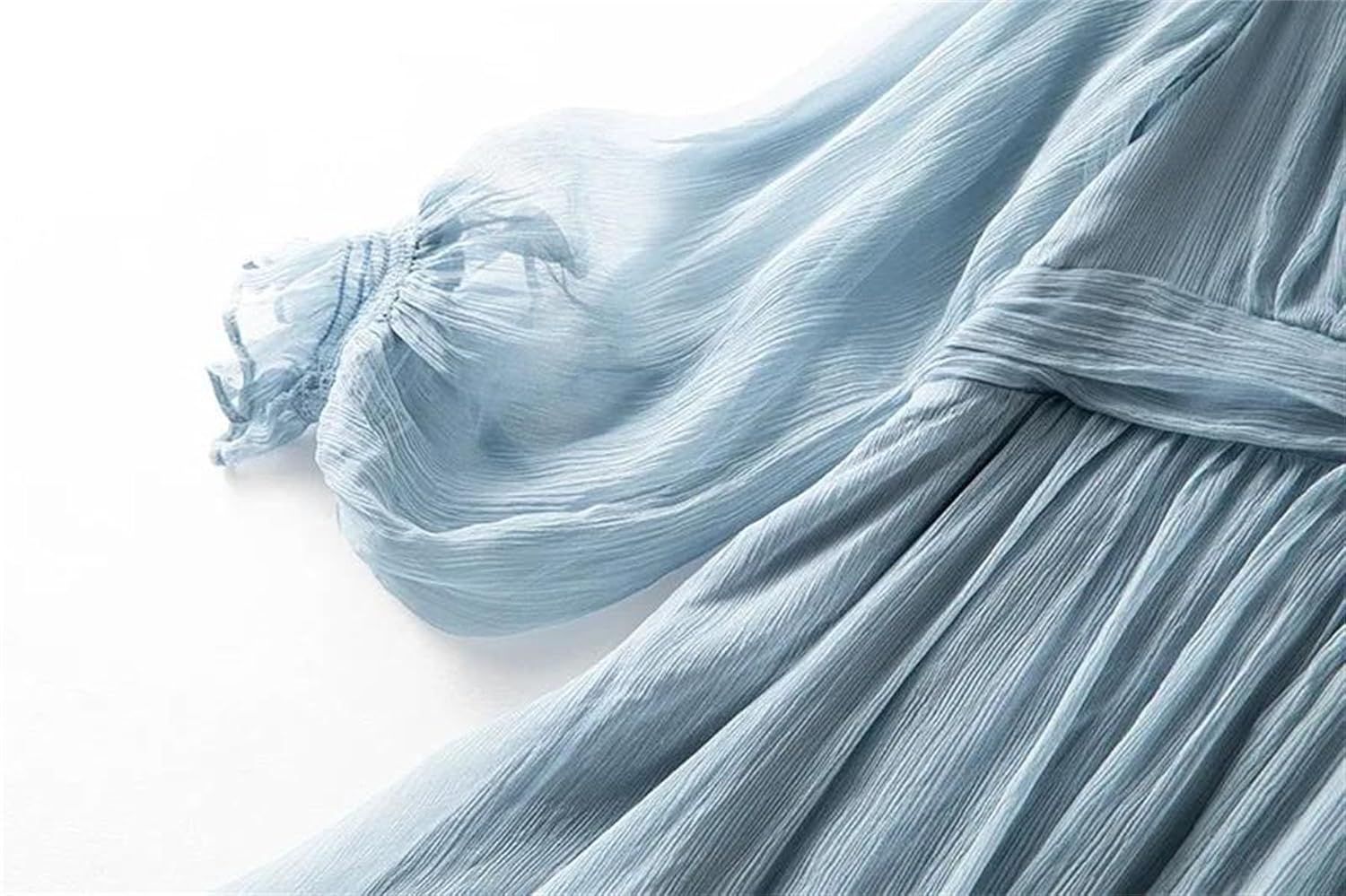 Silk V-Neck Lantern Sleeve Tiered Ruffle Maxi Dress - Image 3