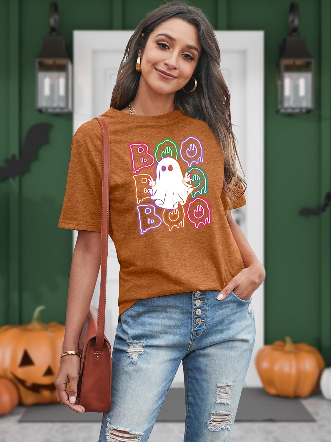 Boo Ghost Graphic Halloween Short Sleeve T-Shirt for Women