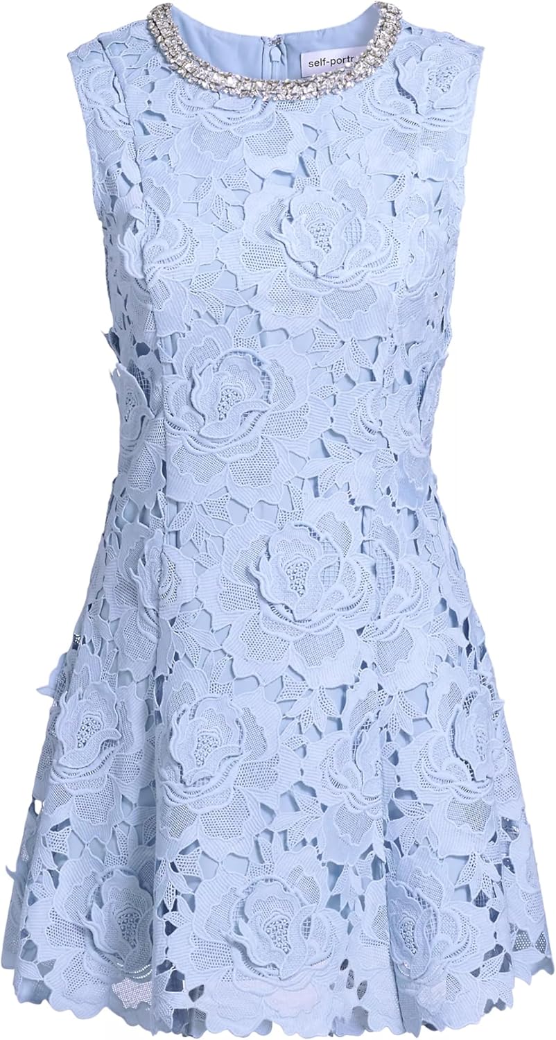 Blue Floral Lace Mini Dress for Women