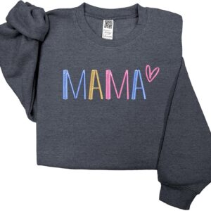Embroidered Mama Crewneck Sweatshirt for Women