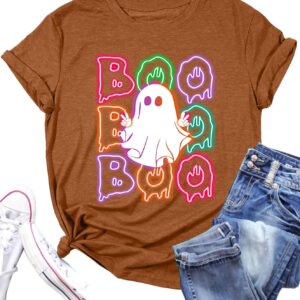 Boo Ghost Graphic Halloween Short Sleeve T-Shirt for Women